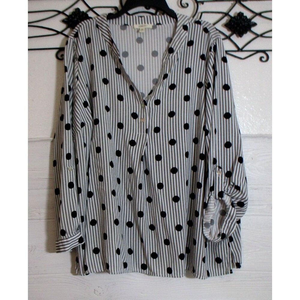 Como Blu Top Women's Size 3X Black Polka Dot Round Neck